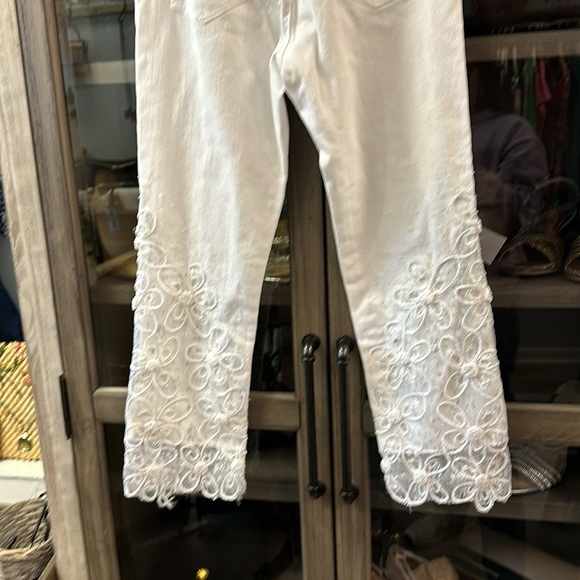 Juliette White Denim Pants with Lace & Embroidery Size 6 - Picture 7 of 7